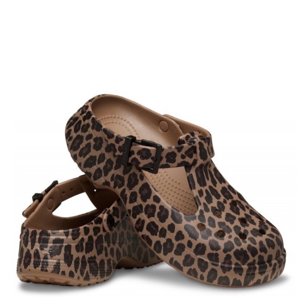 Crocs Classic Mary Jane Animal Clogs Leopard Print Sepia Brown Womens 10 Mens 8